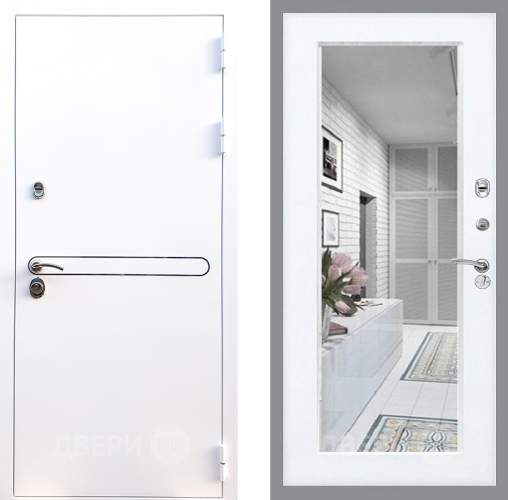 Входная металлическая Дверь Стоп Лайн Вайт Зеркало Силк Сноу