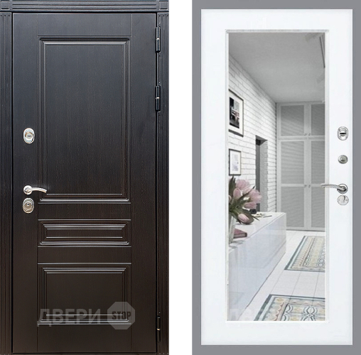 Входная металлическая Дверь Стоп МЕГАПОЛИС Зеркало Силк Сноу