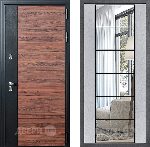 Дверь Дверной континент ДК-15 Красное Дерево ТЕРМО ФЛЗ-2 Зеркало Бетон светлый