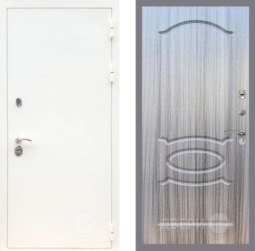 Входная металлическая Дверь Рекс (REX) 5 Белая Шагрень FL-128 Сандал грей