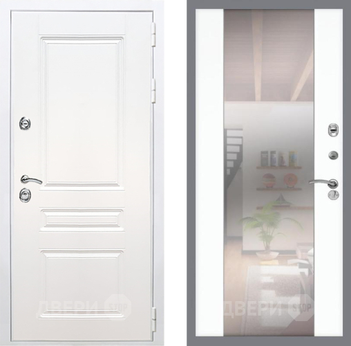 Входная металлическая Дверь Рекс (REX) Премиум-н Силк Сноу СБ-16 Зеркало Силк Сноу